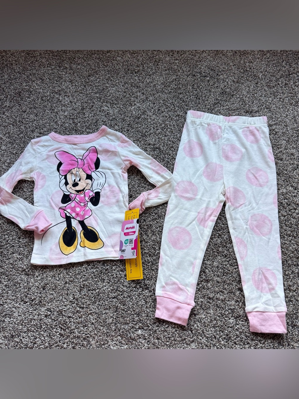 NEW Minnie Mouse Pink Polka Dot Kids Pajama Set